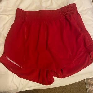 Red lululemon hotty hot shorts